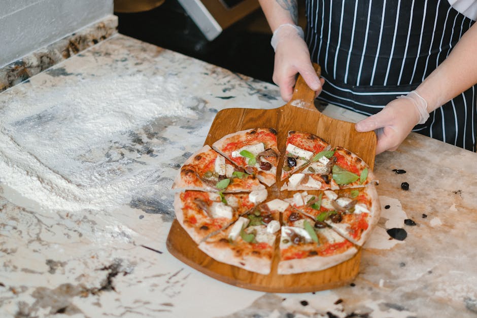 Authentic Italian pizza with fresh basil and melted mozzarella straight from wood-fired oven